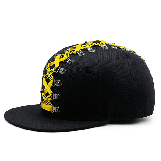 Punk Hip Hop Baseball Woven Belt Handmade Rivet Men And Women Flat-brimmed Cap