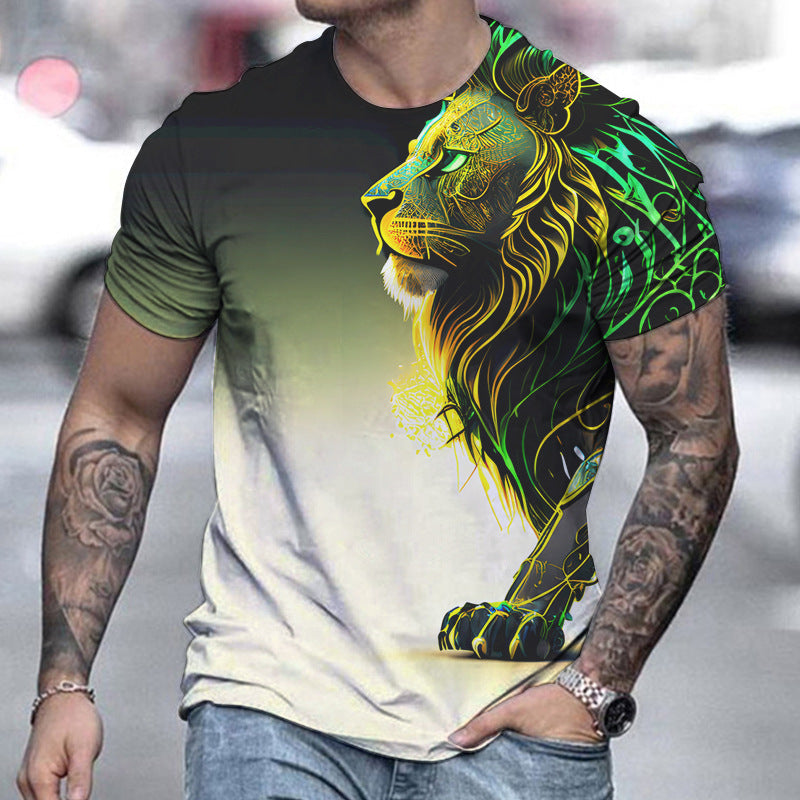 Men's Casual Lion Printing Short-sleeved T-shirt