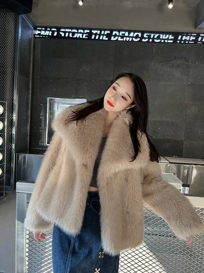 Women's Fashionable Large Lapel Imitation Fur Warm Coat