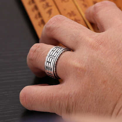 Handmade Vintage Thai Silver Turning Scripture Big Ring Male