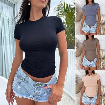 Solid Color Slim-fit Slimming Short-sleeved T-shirt