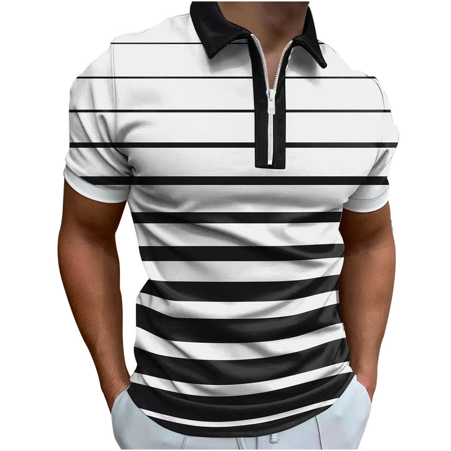 Men's 3D Digital Printing Zipper Polo Shirt Plus Size