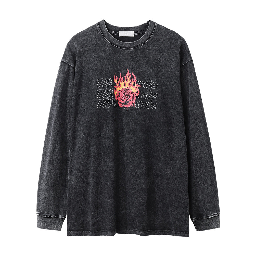 Rose Flame Printed Long Sleeve Men's Fried Street