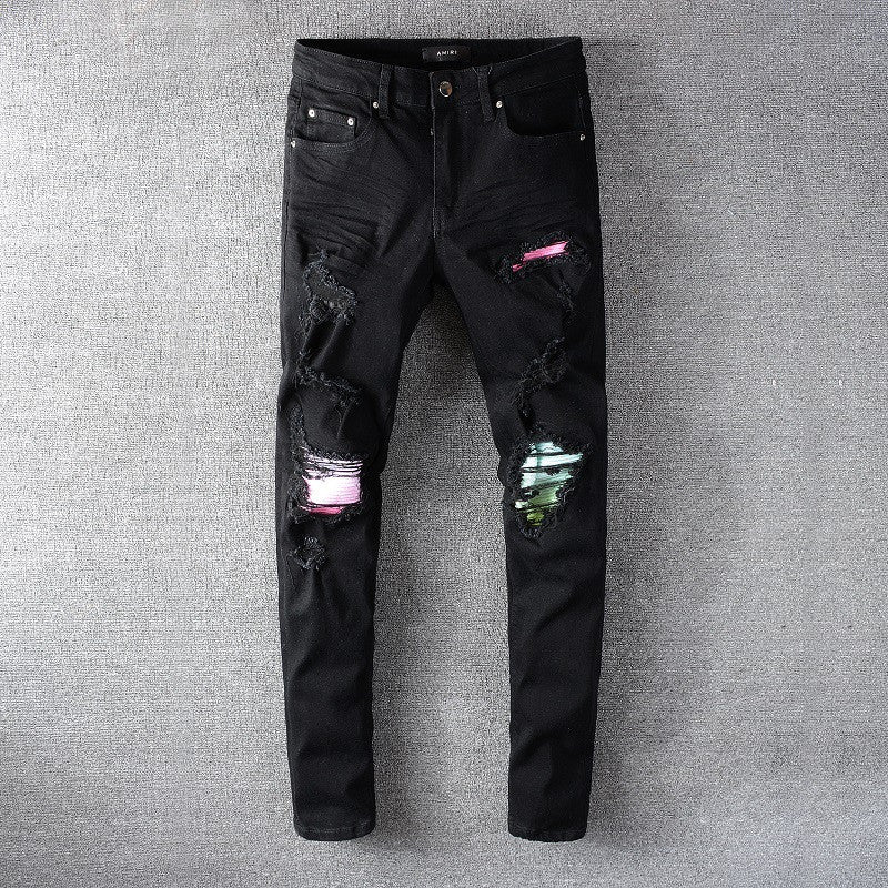 Black Ripped Patch Skinny Stretch Skinny Jeans