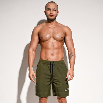 Men's Solid Color Loose Five-point Swimming Trunks