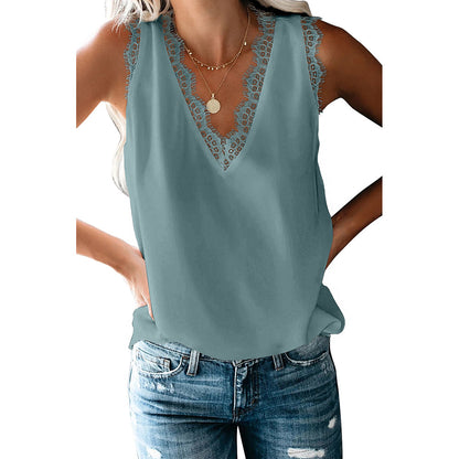 Bottoming Vest T-shirt Women's Summer European And American V-neck Lace Sleeveless Loose Top 253064