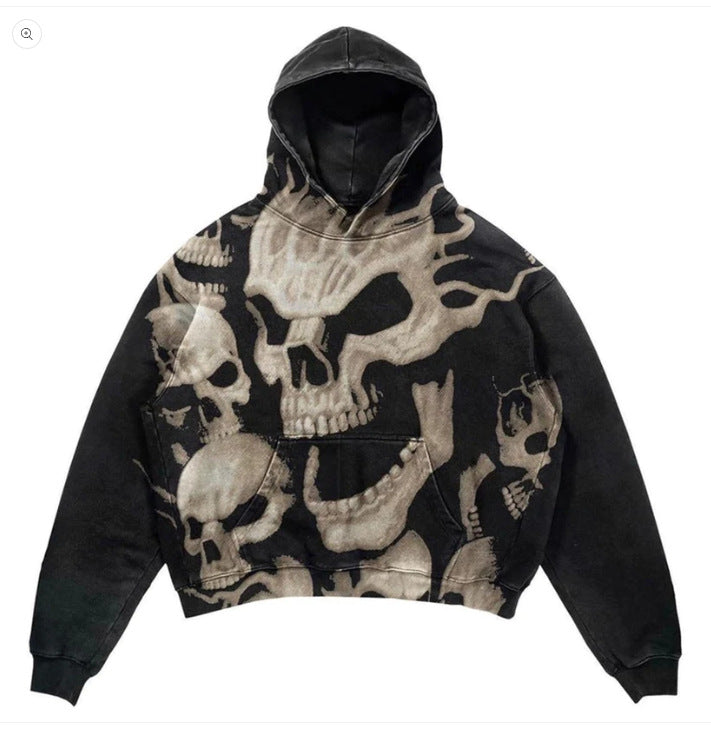 Gothic Casual Letter Explosion Print Men's Clothing Skull Hoodie