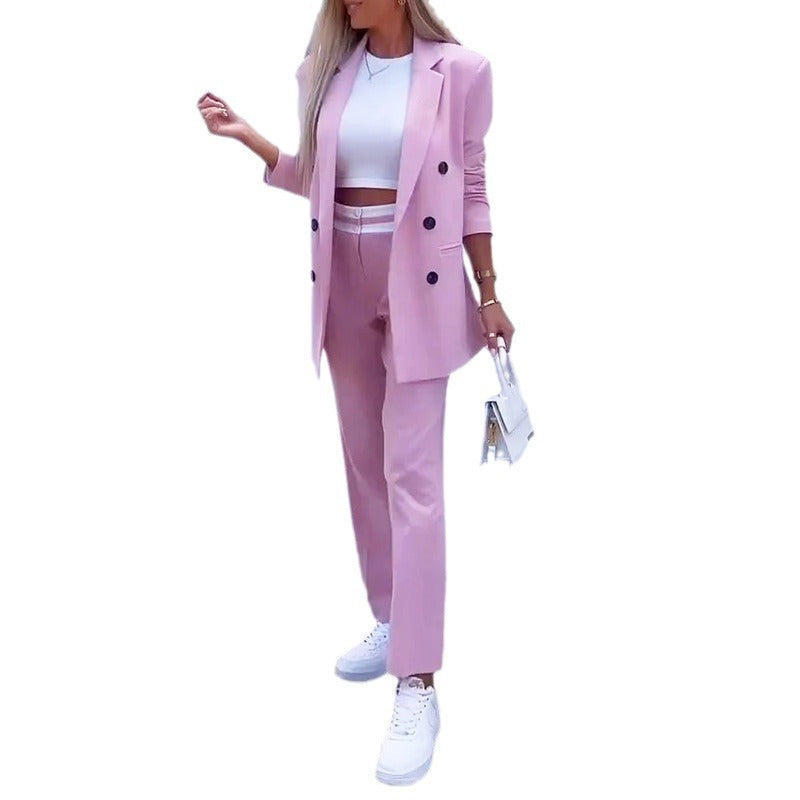 Fashion Commuter Solid Color Casual Two-piece Suit Women