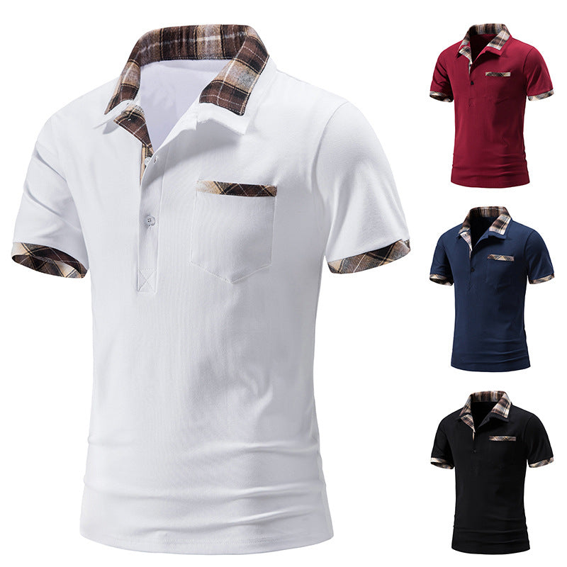 Basic Lapel Polo Shirt Men's Plaid Colorblock T-shirt Top