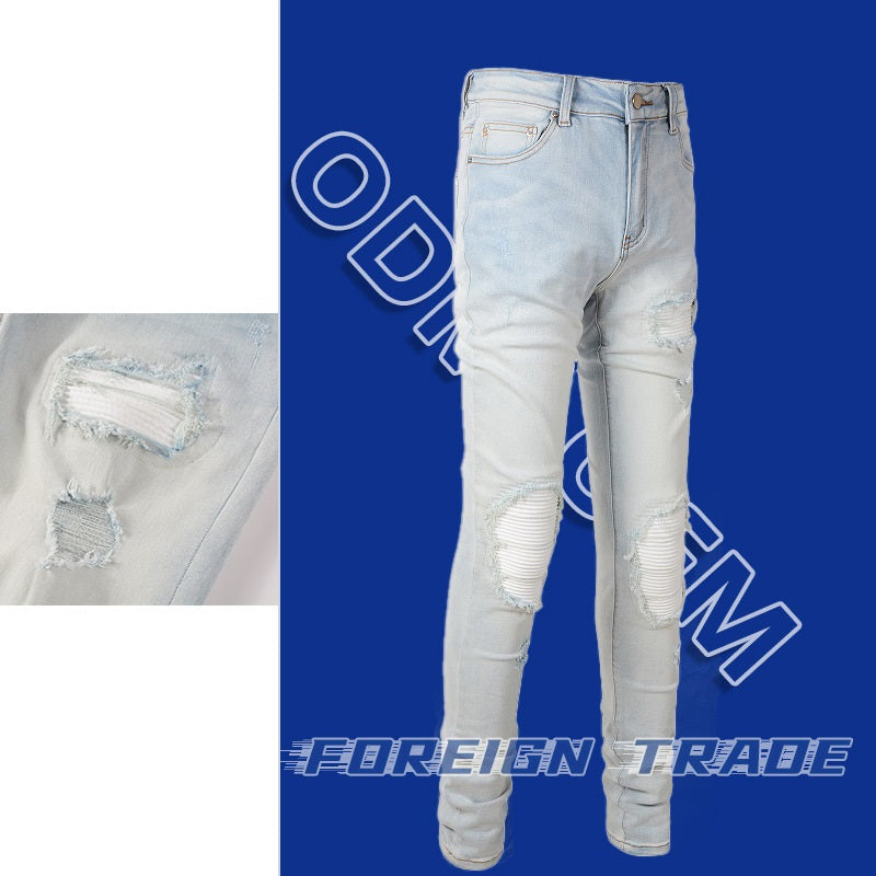 Men's Retro High Street Light Blue Jeans