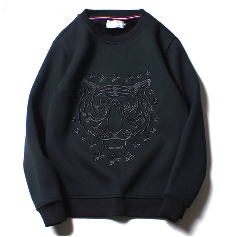 Tiger Head Embroidered Crew Neck Men's Sweater