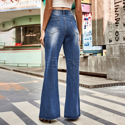 All-match Mid-waist Washed Skinny Denim Trousers