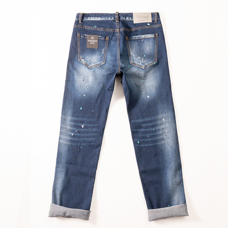 Jeans Men's Color Spray Paint Splash Ink Wash