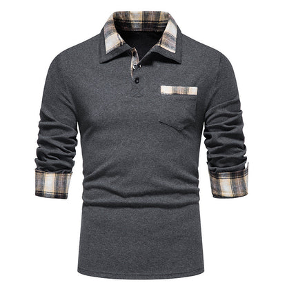 Men's Casual Long Sleeve Check Neck Polo