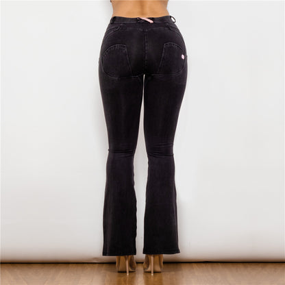 Straight Peach Jeans Black Elastic Mid-waist Wide Leg Butt-lift Underwear