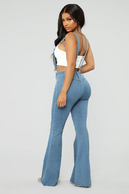 Ladies Denim Fashion Suspender Trousers Slim Fit Overalls