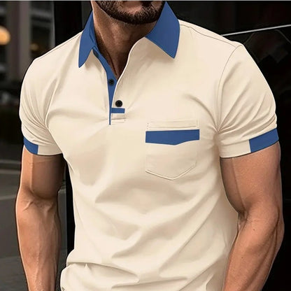 Men's Color Matching Pocket Polo Shirt Sports