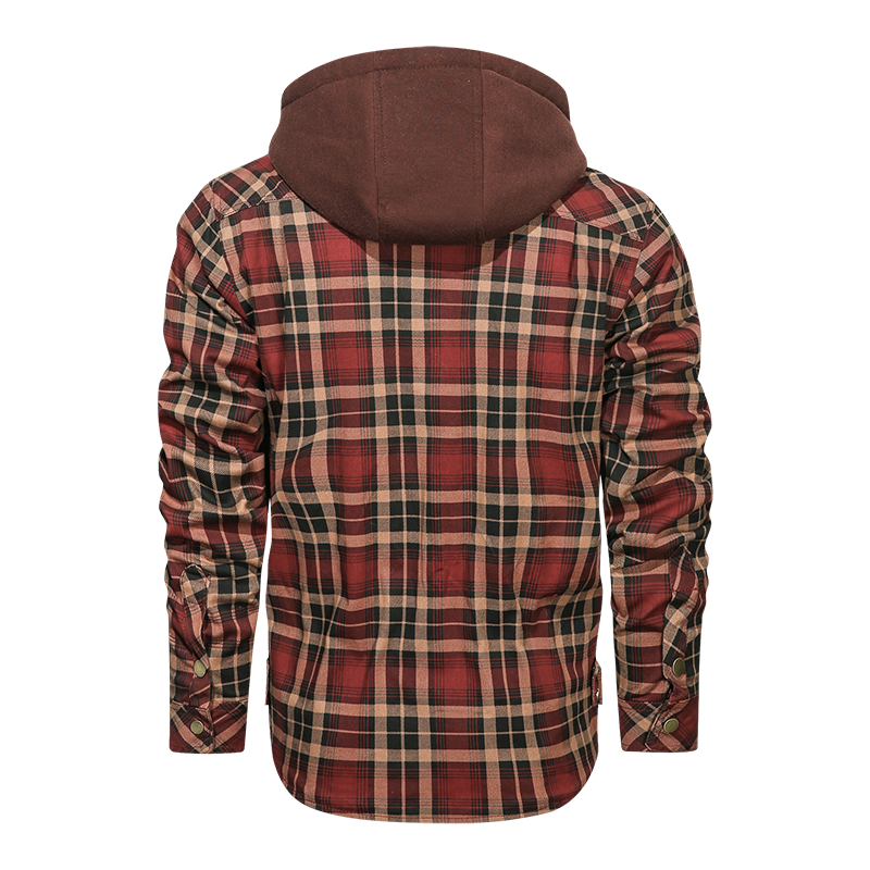 Men Long-sleeved Plaid Jacket Regular Fit Fleece Detachable Hoodies Jackets