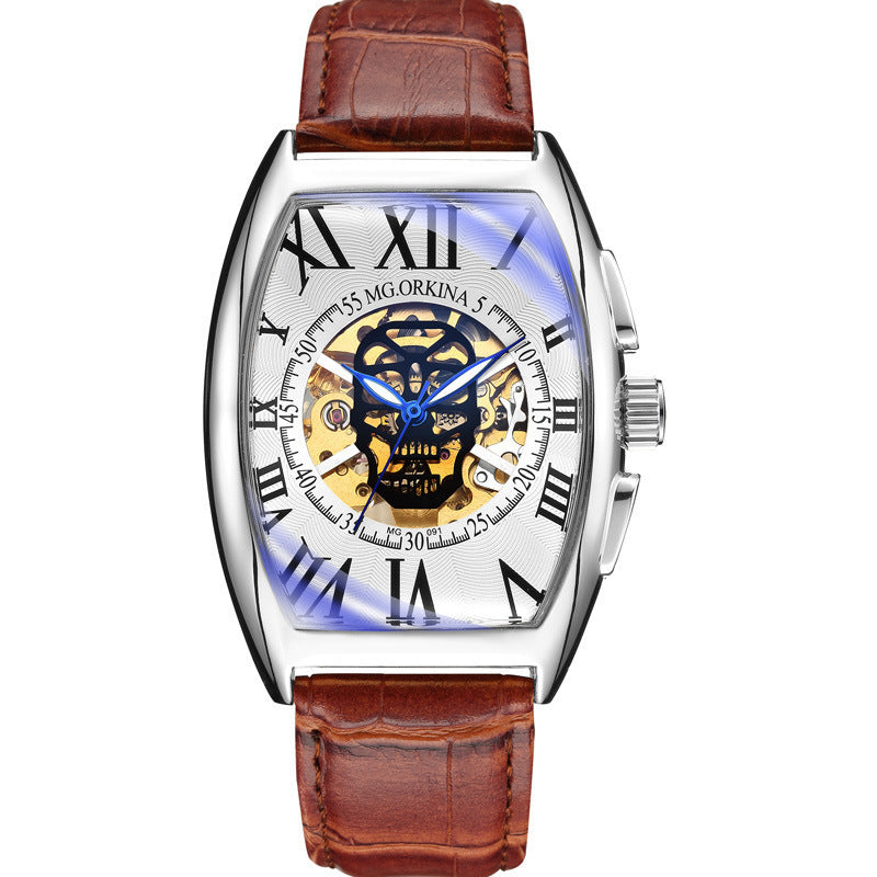 Wine Barrel Square Hollow Transparent Bottom Men's Mechanical Watch