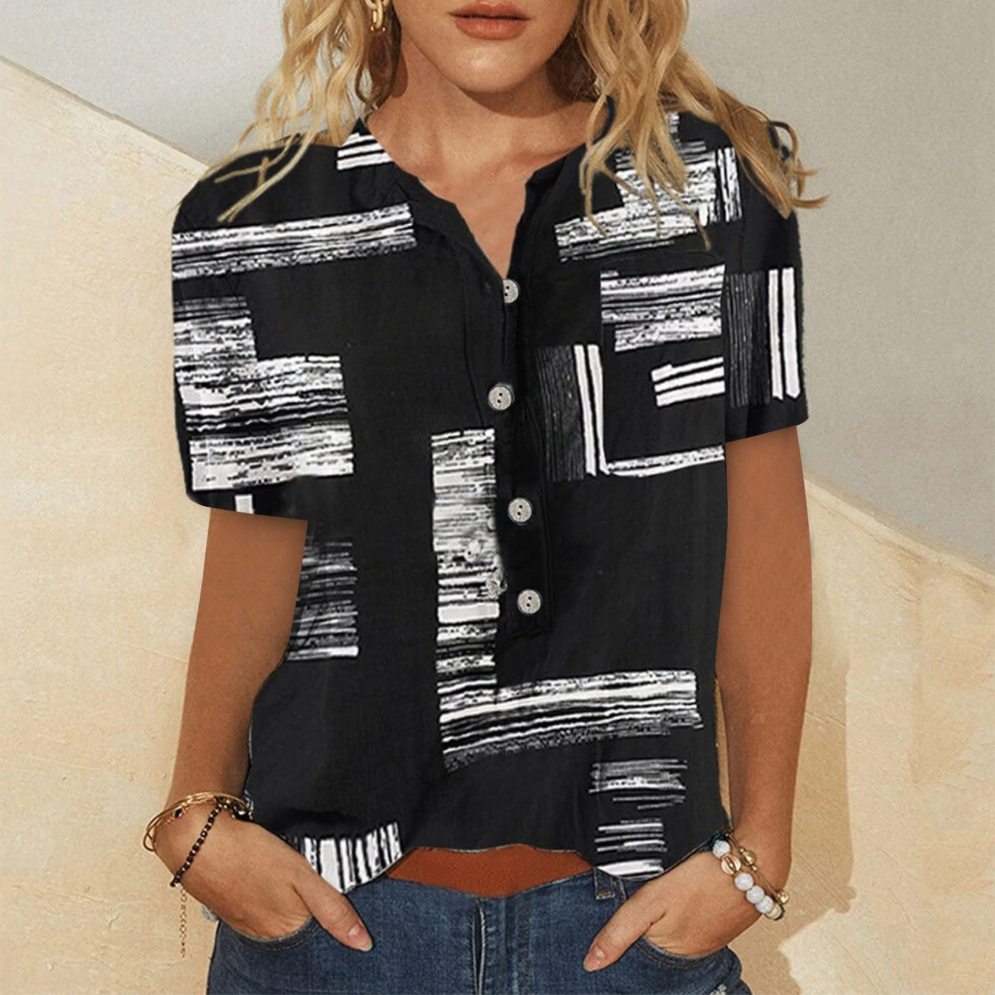 Casual Irregular Printed Loose Fitting Shirt