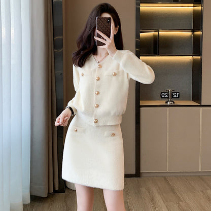 Elegant Classic Style Knitted Two-piece Suit Skirt