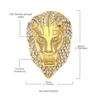 Domineering Retro 18k Gold-plated Diamond Lion Head King Oversized Ring Male Trend