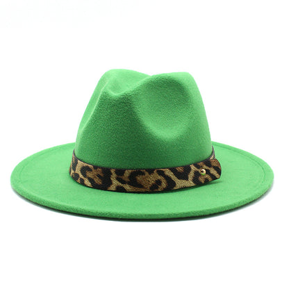 Men's Fashion Leopard Print Woolen Big Brim Top Hat