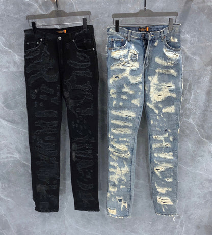 Blue and black cow embroidered jeans