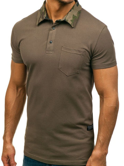 Men's Solid Color POLO Shirt Camouflage Lapel Casual Short-Sleeved Slim T-Shirt Men