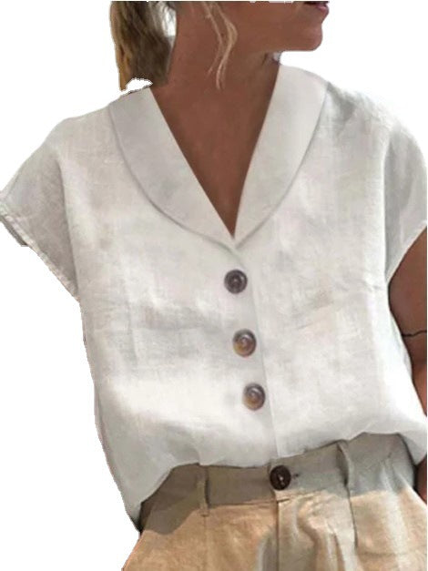 European And American Ladies Fashion Cotton And Linen Top