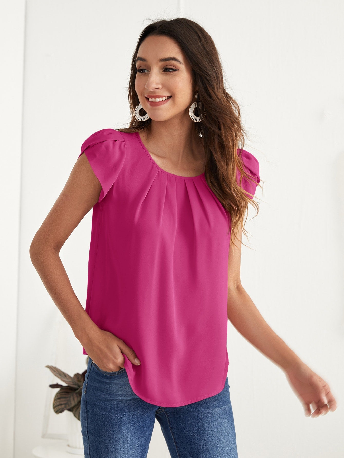 Chiffon Solid Color Short-sleeved Round Neck Casual