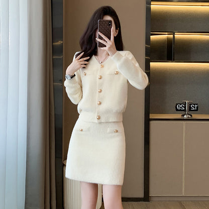 Elegant Classic Style Knitted Two-piece Suit Skirt