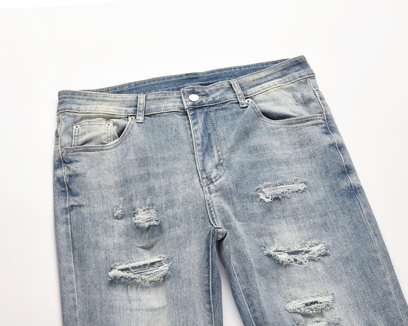 Distressed Washed Water Ripped Blue Jeans