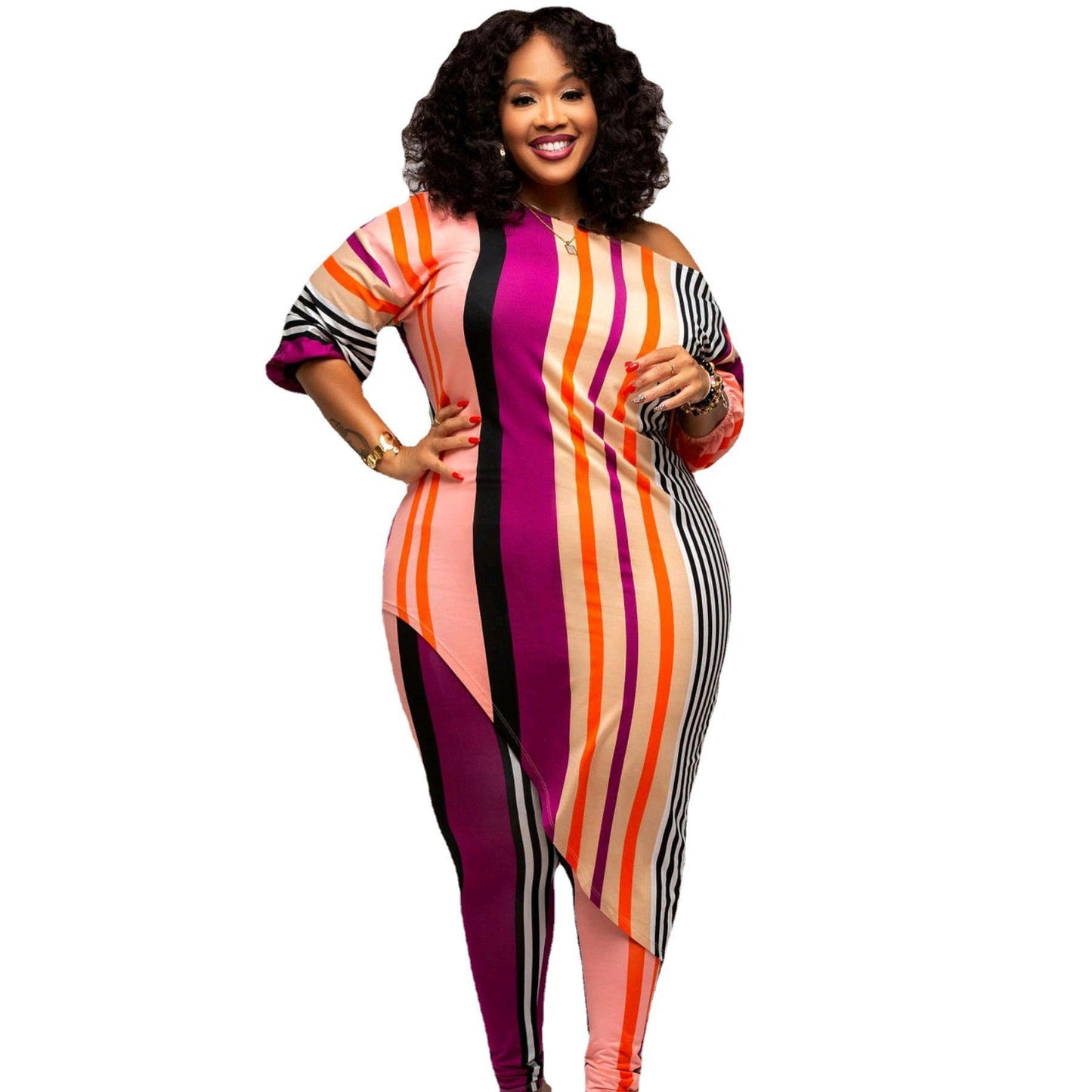 Women's Clothing Casual Fashion Printing Striped Suit Two-piece Set