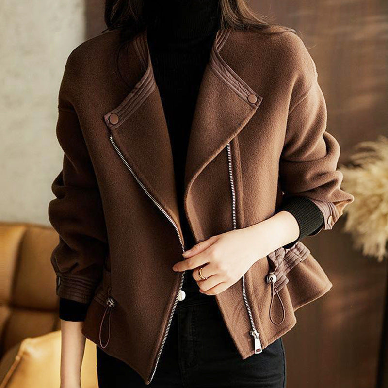 Women's Fashion Drawstring Waist-tight Woolen Coat