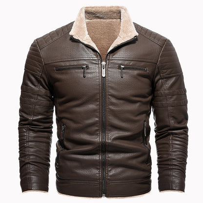 Leather Thickened Artificial Leather Plush Warm Jacket