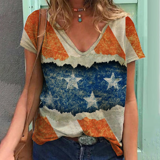 Printed V-neck Women's Short Sleeve Summer