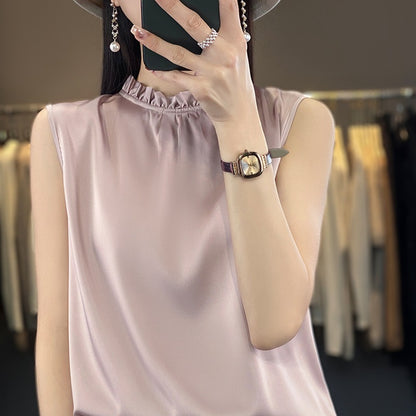 Women's Spring And Summer Solid Color Loose Thin Top Satin Vest