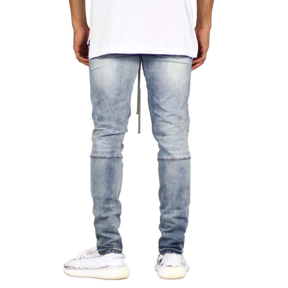 Trendy Big Ripped Men's Lace-Up Zip-Up Jeans