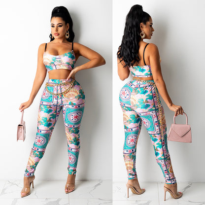 Skinny Print Pants Two-piece Set For Women