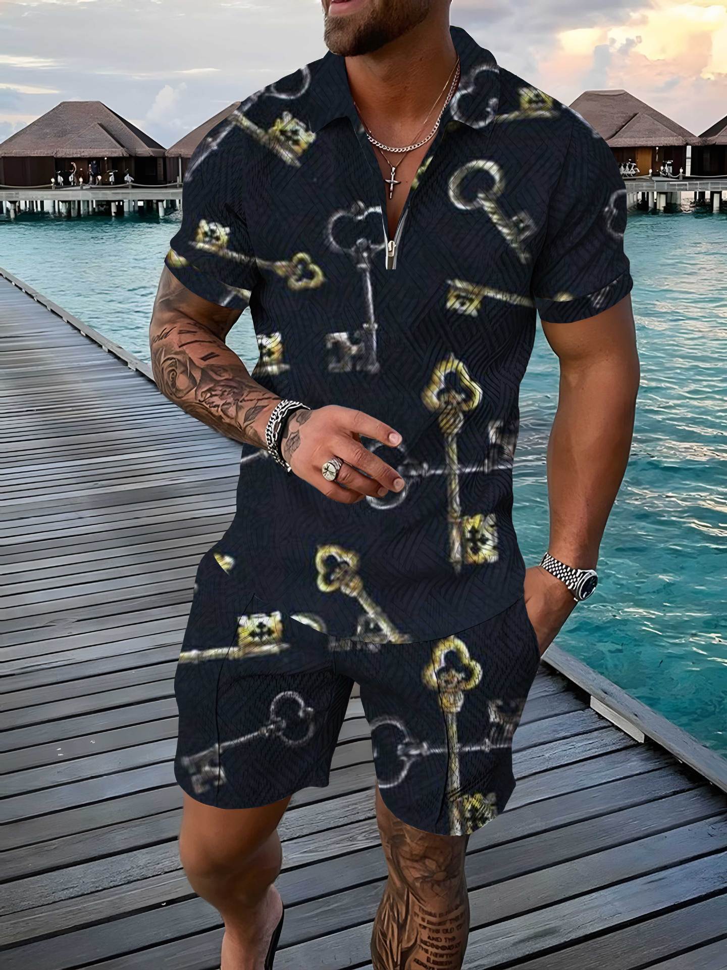 3D Printing Small Floral Trend Men's Polo Shirt Suit