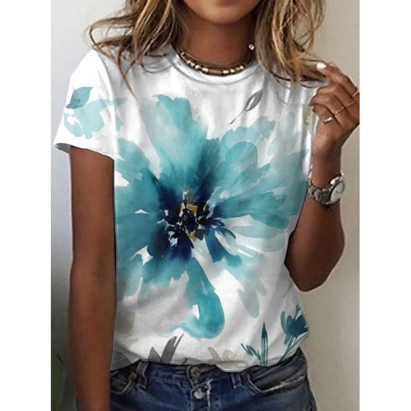 Women's Floral Print Short Sleeve T-shirt Top