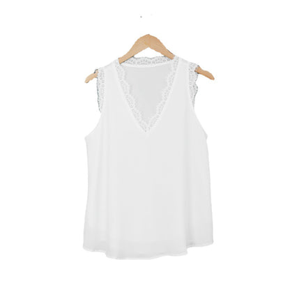 Bottoming Vest T-shirt Women's Summer European And American V-neck Lace Sleeveless Loose Top 253064