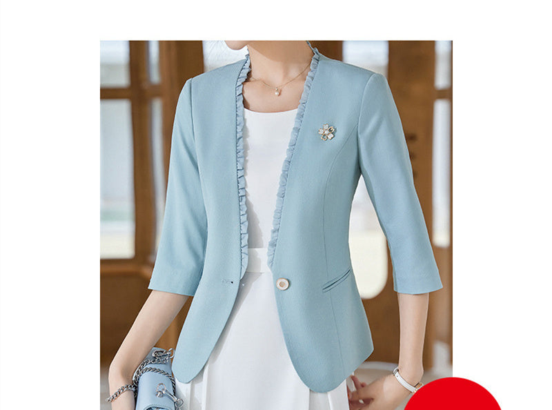 Women's Collarless Professional Casual Three Quarter Sleeve Suit Jacket