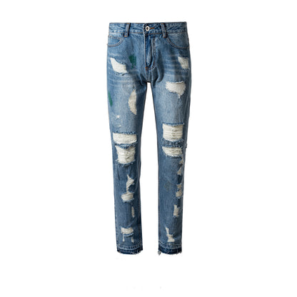 Men's Hip Hop Ripped Straight Long Jeans