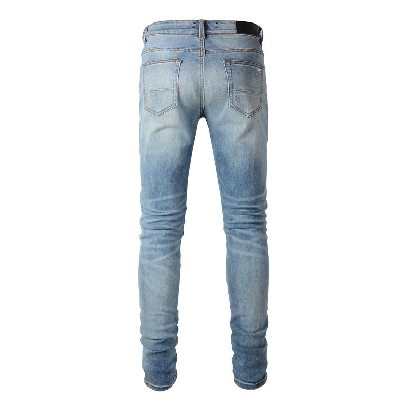 New Men's Slim Cut Cashew Flower Casual Versatile Jeans