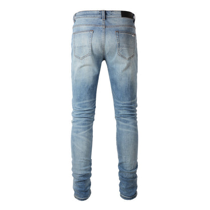 New Men's Slim Cut Cashew Flower Casual Versatile Jeans