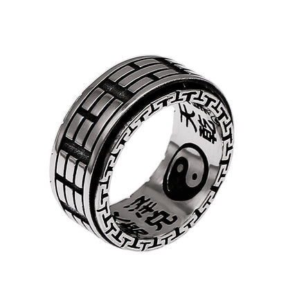 Handmade Vintage Thai Silver Turning Scripture Big Ring Male