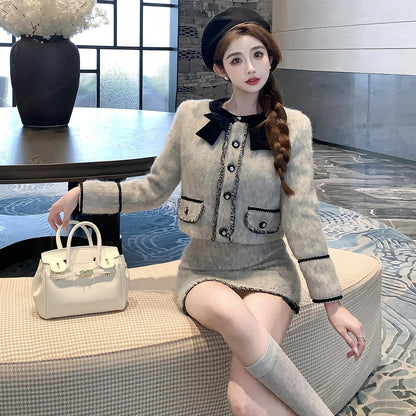 Classic Style Jacket High Waist Skirt Two-piece Set