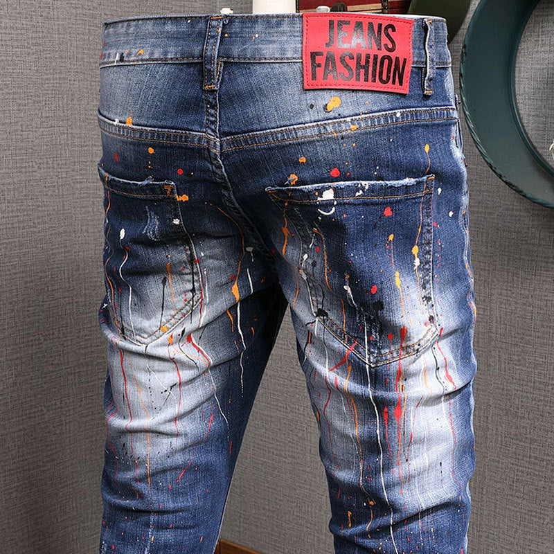 Men's Fashion Splash-ink Hole Patch Jeans